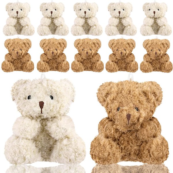 10 Pieces Plush Mini Teddy Bear 4 Inch Stuffed Animals Tiny Soft Bear Doll for Graduation Birthday Wedding Baby Shower Decorations Party Favors DIY Keychain Bag Decor(5Brown,5Apricot)