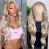 Mscathy Ash Blonde Body Wave Lace Front Wigs Human Hair 13X4 Human Hair Wigs HD Lace Front Breathable Hair Pre Plucked HD Transparent 180% Density (Ash Blonde, 24 Inch)