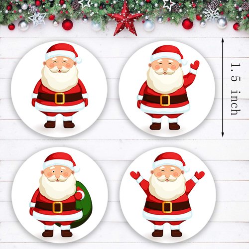 Omigga 800 Pcs Christmas Stickers Santa Claus Stickers Tags Self Adhesive Stickers for Christmas Party Decoration, 4 Styles,1 Roll