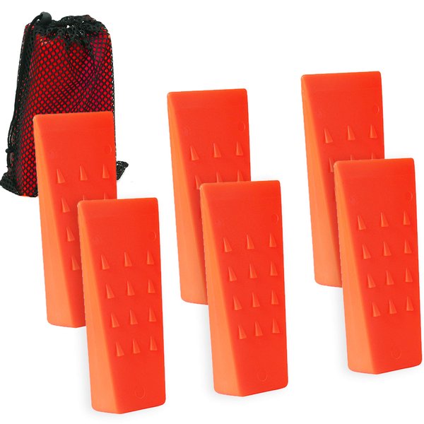 AR-PRO 6 Pack Tree Felling Wedges with Spikes for Safe Tree Cutting – 5.5” Wedges with Storage Bag; 6 Felling Dogs to Guide Trees Stabilize and Safely to Ground for Loggers and Fallers