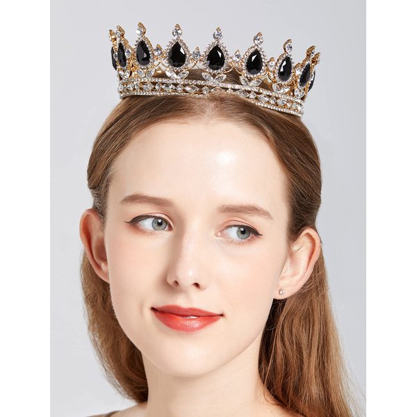 MR Metal Queen Crown for Women, Vintage Crowns and Tiaras Wedding Tiara Crystal Birthday Pageant Prom Headpieces Accessory Black