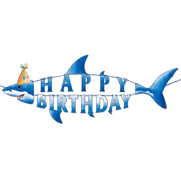 WERNNSAI Shark Happy Birthday Banner - Shark Party Decorations for Kids Boys Pre-strung Shark Birthday Banner Ocean Theme Party Supplies Beach Under The Sea Theme Party Hanging Wall Decor