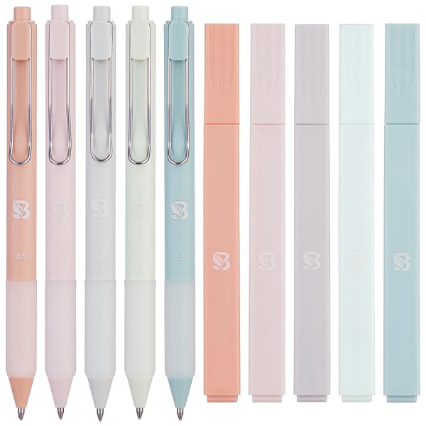 BLIEVE - Aesthetic Highlighters and Gel Pens With Soft Ink And Tip, No Bleed Dry Fast Easy to Hold, for Bible Journaling Planner Notes School Office Supplies 10 pack (Pastel)