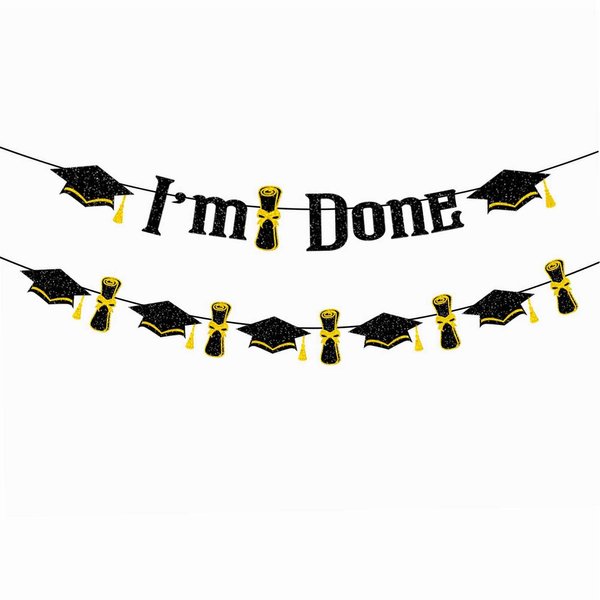 I'm Done Banner Black Glitter 2024 Graduation I'm Done Banner Garland for Congrats Grad Class of 2024 Party Decorations Supplies