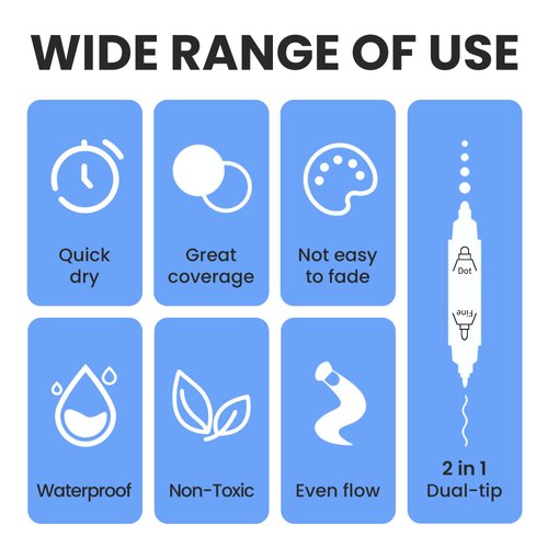 BIGTHUMB Black Paint Pen, 6 Pack Dual Tip Acrylic Paint Markers with Fine Tip and Dot Tip, for Rock Painting, Stone, Ceramic, Glass, Wood, Tire, Fabric, Metal, Canvas, White Marker Water-based