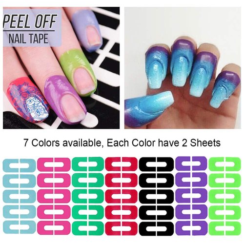 EBANKU Nail Polish Protector, 14 Sheets 140 Piece Disposable Peel Off Sticker U-Shape Tape for Nail Art Painting, Soft Plastic Nail Art Protector Spill-Proof Stickers Stamping Manicure Tool