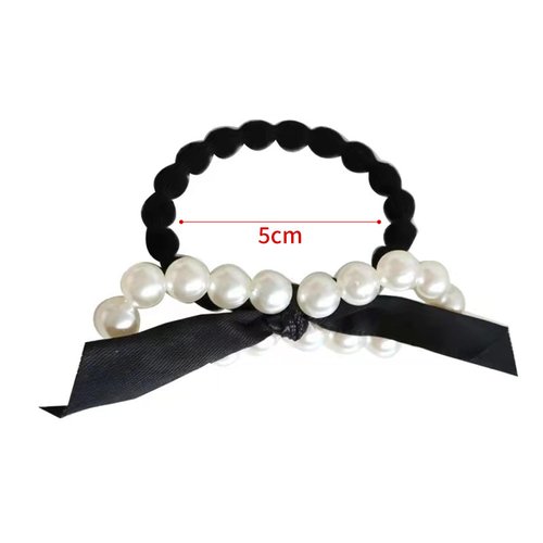 2pcs Pearl Bow Hair Ties Elastic Hair Bands Black Scrunchies White Pearl Hair Bow Ties Hair Elastics Ponytail Holders No Damage Hair Bands, Pearl Hair Accessories for Women Girls