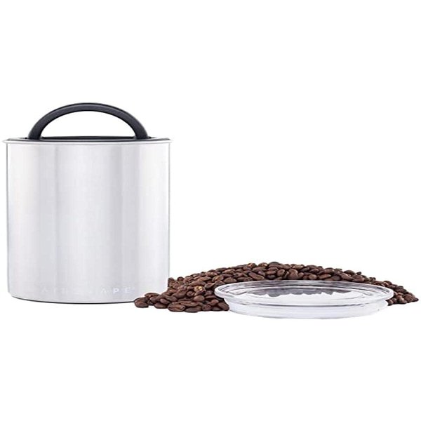 Planetary Design Airscape Stainless Steel Coffee Canister | Food Storage Container | Patented Airtight Lid | Push Out Excess Air Preserve Food Freshness (Medium, Brushed Steel)