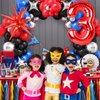 Spider 3rd Birthday Decorations for Boys, Royal Blue Black Red Silver Balloon Garland Arch Kit with 40 Inch Red Number 3 Balloon Tower, Spider 3rd Birthday Balloons for Kids Superhero Theme Party