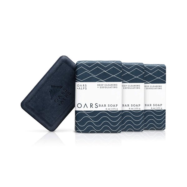 Oars + Alps Blue Charcoal Exfoliating Men's Bar Soap, Dermatologist Tested and Made with Clean Ingredients, Travel Size, 3 Pack, 6 Oz Each