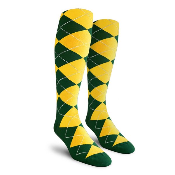 Golf Knickers Colorful Knee High Argyle Cotton Socks For Men Women and Youth - EEE: Dark Green/Yellow - Youth