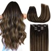 MAXITA Clip in Hair Extensions Real Human Hair, 80g 5pcs Balayage Dark Brown Mixed Chestnut Brown 18 Inch, Remy Human Hair Extensions Clip in Natural Hair Extensions Straight