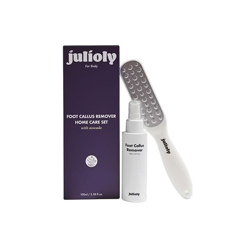 Julioly Foot Callus Remover Home Care Set – Professional Stainless Foot File & Scrubber, Exfoliating Serum for Smooth Skin, Effective on Wet and Dry Feet