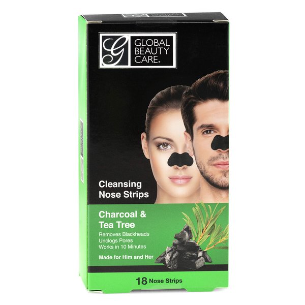 Global Beauty Care 18 Nose Cleansing Strips of Activated Charcoal & Tea Tree Nose Strips For Blackheads Removal Charcoal Blackhead Remover Strips - 18 Ct