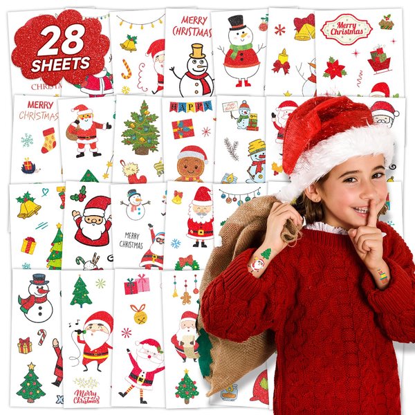 EMOME 255 Styles Glitter Christmas Tattoos for Kids Stocking Stuffers, Christmas Tattoos for Party Decorations Favors Supplies, Christmas Goodie Bag Stuffers for Party Games for Kids Boys Girls