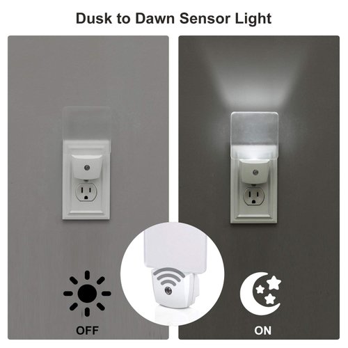 DEWENWILS Plug-in LED Night Light with Light Sensor, Auto Dusk-to-Dawn Sensor, Led Night Lights for Bathroom, Hallway, Bedroom, Living Room, Flat Clear Design, Daylight, UL Listed, 4Pack