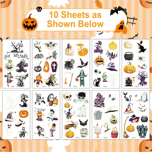 79 Pcs Halloween Scar Temporary Tattoos for Kids， Halloween Assorted Treat or Trick Halloween Fake Tattoo Stickers for Boys Girls Goody Bag Stuffers Prizes Party Favors