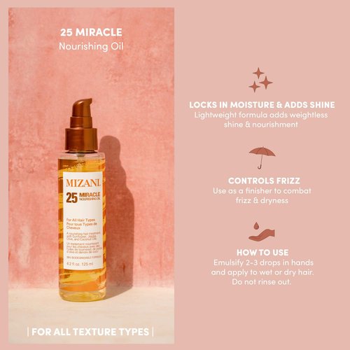 Mizani 25 Miracle Nourishing Oil | Lightweight, Nourishing Hair Oil | Leaves Hair Soft and Manageable | Fights Frizz | with Coconut Oil | for All Hair Types | 4.2 Fl Oz