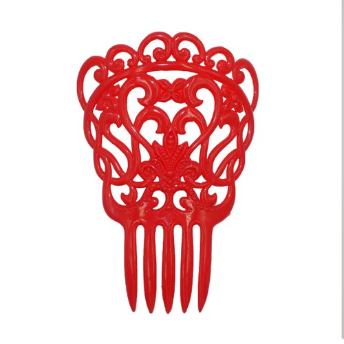 Ole Ole Flamenco Hair Comb for Dancers with Ornamental Design Spanish Hair Pins for Dancers Model II (Red)