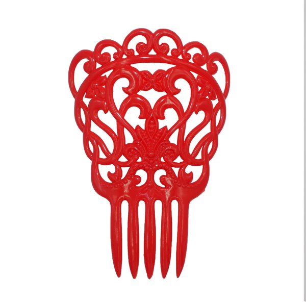 Ole Ole Flamenco Hair Comb for Dancers with Ornamental Design Spanish Hair Pins for Dancers Model II (Red)