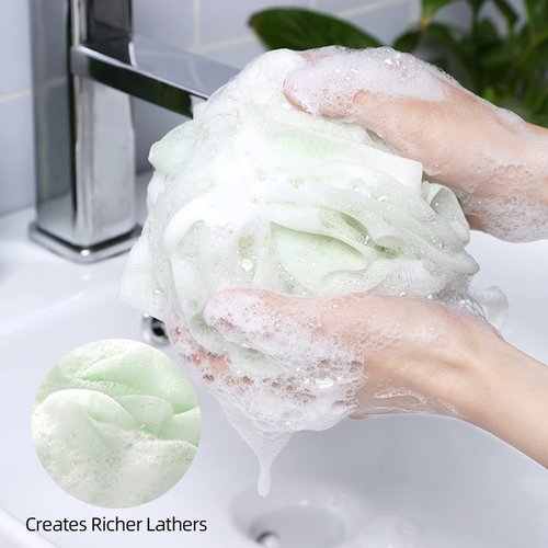 Fu Store Bath Sponges Shower Loofahs 70g Mesh Balls Sponge 4 Solid Colors for Body Wash Bathroom Men Women - 4 Pack Scrubber Cleaning Loofah Bathing Accessories