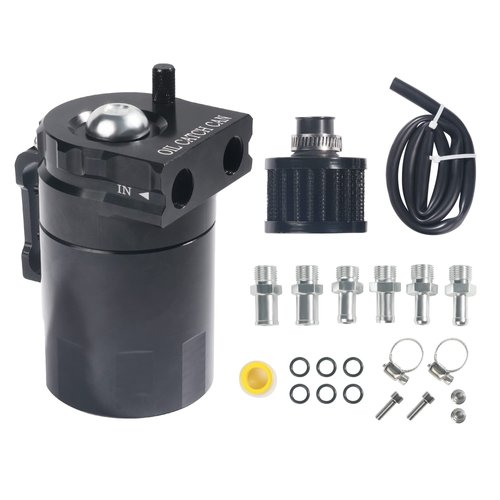 AOCISKA Aluminum Oil Catch Can,Baffled Oil Catch Can Kit,300ml Oil Reservoir Tank,Oil Separator Catch Can with Hose Kit,Universal Oil Catch Can Tank Polish Baffled Reservoir (Black1)