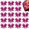 18PCS Cheer Bow Keychain Glitter Bow Keychain Hair Bow for Girls Rhinestones Sequin Bow School Senior Cheer Bow Accessories for Teen Softball football Cheerleader (Glitter Neon Pink)