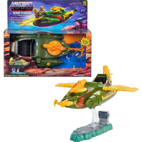 Masters of the Universe Origins Wind Raider Vehicle with Tow Hook, Retractable Cable & Display Stand for Motu Storytelling Play and Display, Gift for Kids Age 6 Years and Older