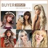 SOFEIYAN Ombre Wig with Bangs Long Curly Wavy Synthetic Wigs for Women Brown Hair Wig Heat Resistant Colorful Natural Wavy Wigs Daily Party Wigs 24 Inches Brown