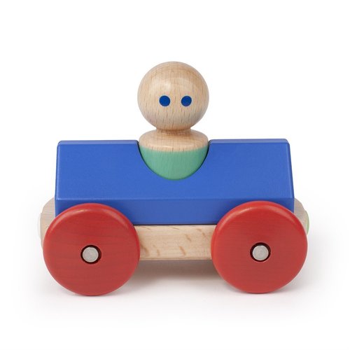 3 Piece Tegu Magnetic Racer Building Block Set, Blue Big Top