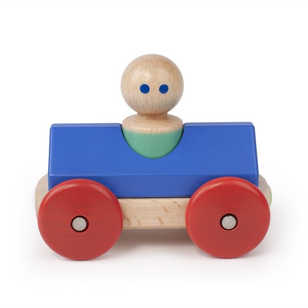 3 Piece Tegu Magnetic Racer Building Block Set, Blue Big Top