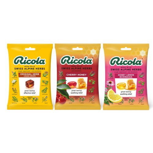 Ricola Cough Suppressant and Throat Drops Variety-Pack, 3-Flavors: Original, Cherry Honey, Honey Lemon with Echinacea