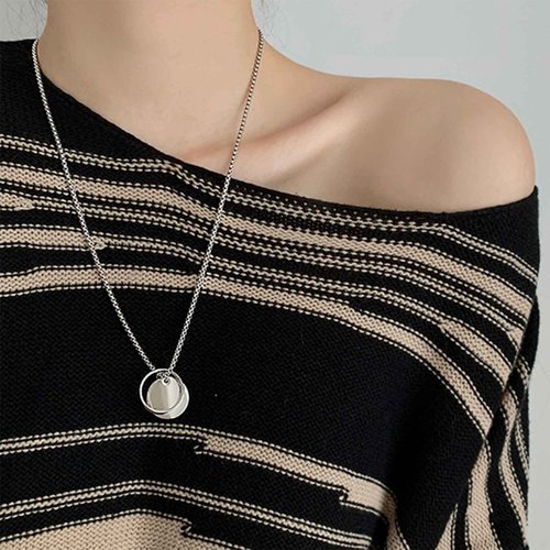 Iaceble Punk Circle Choker Necklace Coin Disc Pendant Necklace Hiphop Open Circle Necklace Long Silver Hollow Circle Necklace Jewelry for Women and Girls
