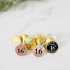 Andaz Press Glitzy Faux Rose Gold Glitter Milestone Chocolate Drop Labels, Cheers to 16 Years, Sweet 16 16th Birthday or Anniversary, 240-Pack, Not Real Glitter, Kisses Party Favors