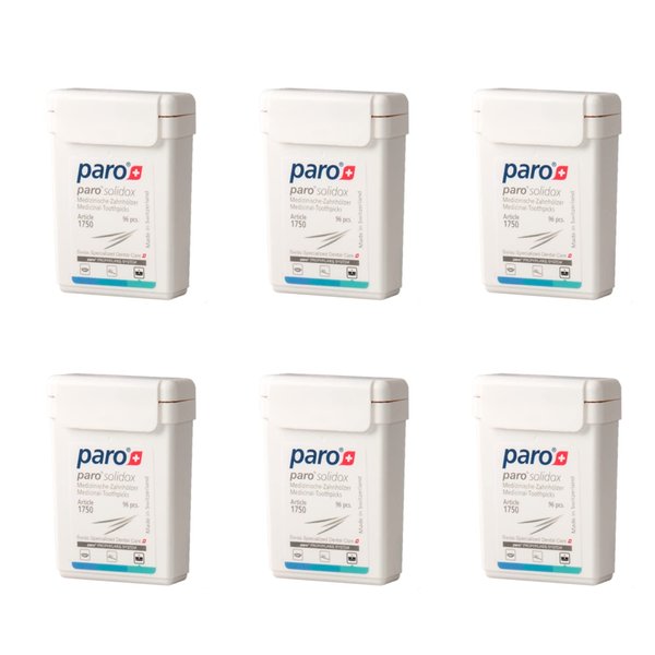 Paro Solidox | Double Pointed Wooden Toothpicks | Medium Interdental Toothpick | 96 Pieces of Wooden Sticks | 6 Pack