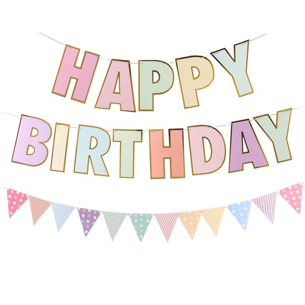 Happy Birthday Banner | Happy Birthday Sign | Birthday Decorations | Birthday Banner for Women Girls| Pastel Birthday Party Decor,Macaron Birthday Signs Banners (multicolour2)