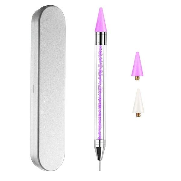 ZXUY Dual Ended Nail Rhinestones Picker Dotting Tools with 2 Extra Wax Head Nail Art Design Dotting Pen,DIY Nail Art Decoration Wax Tip Pencil for Gems Crystals Studs Beads (Purple)