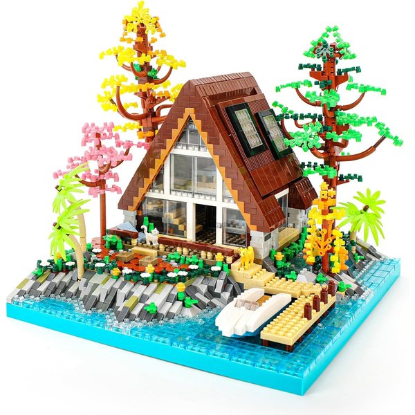 OundarM A-Frame Hütte am See Micro Building Blocks Building Kit, Architecture Set Wooden Forest House Building Blocks Set for Adults and Teenagers from 14+ Years (2688 Pieces)