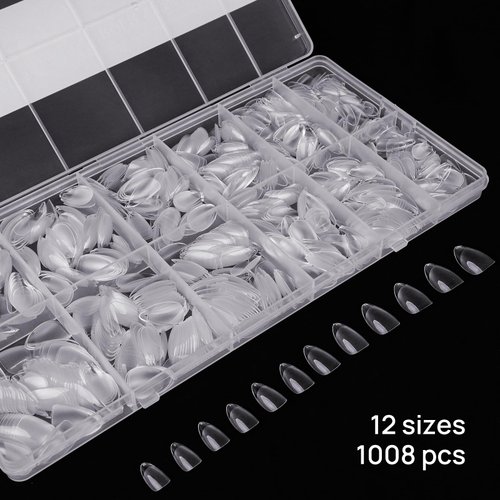 1008pcs Short Almond Shaped Nail Tips Half Matte Full Cover Fake Nails Press On Nails For Acrylic Nails Professional Nail Art With Box 12 Sizes