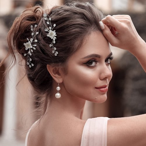 48 Pack Wedding Hair Comb Faux Pearl Crystal Bride Hair Accessories Flower Bridal Hair Jewelry for Wedding Hair Clips Rhinestone U Shaped Prom Hair Pins Silver Hair Vines for Brides Bridesmaid Girls