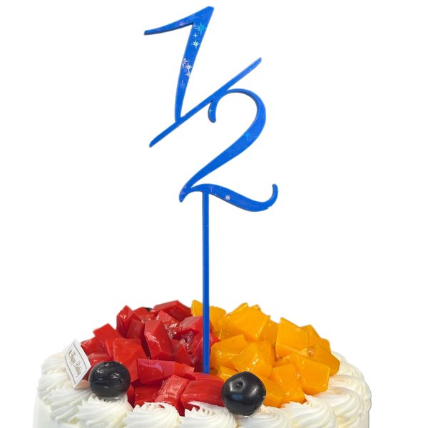 1/2 Cake Topper – Half Birthday Decoration, Sparkly, Built-In Stick, Thick & Sturdy, Mess-Free & Reusable Cake Topper for Baby Girl or Boy (Blue)