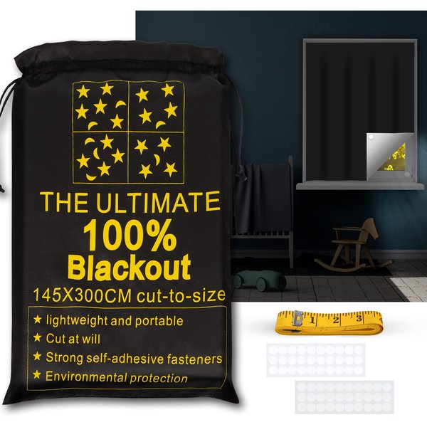 RUseeN Portable Blackout Shades (118" x 57") 100% Blackout Material Temporary Blackout Blinds / Curtains for Baby Nursery, Bedroom, Window, Dorm Room, Office or Travel Use