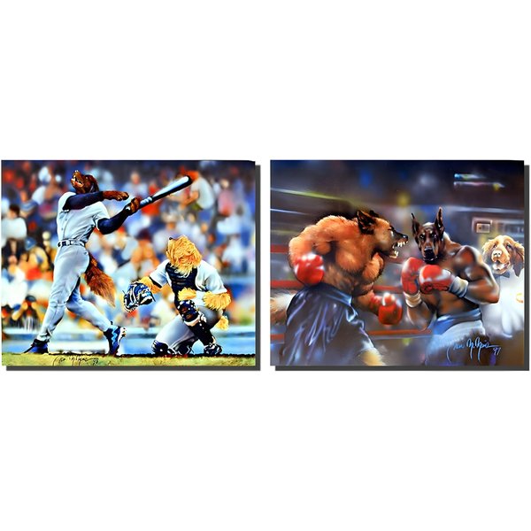 Impact Posters Gallery motivational Dog Playing Baseball And Boxing Kids Room Funny Wall Décor Two Set Art Print Picture (8x10)