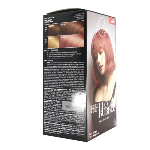 Korean Hello Bubble Hair Easy At-Home Color with Hair Ampoule for Hair Protection Vivid Color Hair Dye for Mise en scene (Ash Rose)