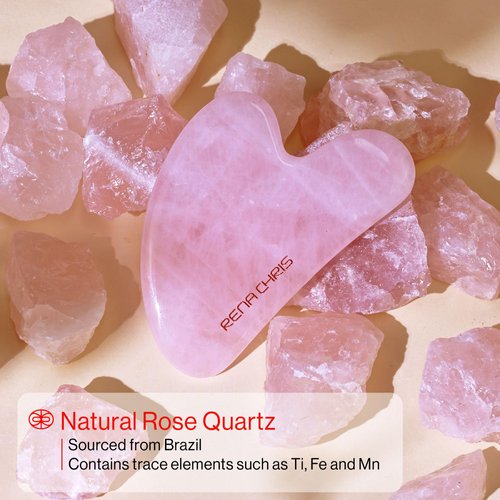 Rena Chris Rose Quartz Gua Sha, Natural Jade Facial Tools for SPA Acupuncture, Pink Stone for Body Face Neck and Eye, Skin Care Gift for Woman