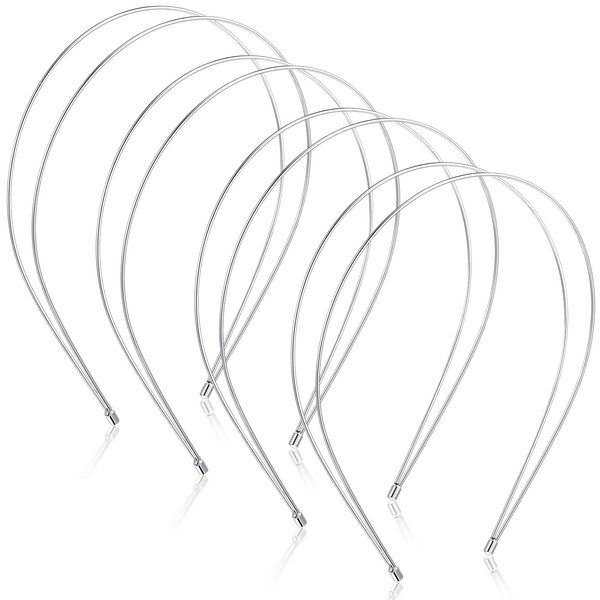 Syhood 4 Pieces Metal Double Layer Headbands Row Wire Headband for Women Wedding Hair Band Elastic Metal Hairband for Girls (Silver,Round)