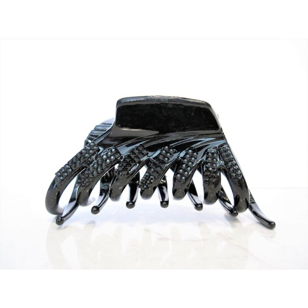 Black rhinestone crystal hair claw clip for fine, thin hair