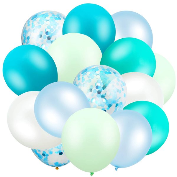 60 Pieces 12 Inch Agate Latex Balloons Confetti Balloons Colorful Balloons for Jungle Baby Shower Wedding Office Birthday Party Supplies (Aqua, Turquoise, Cyan, Mint Green)
