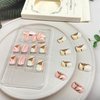 Tyuimhx 24Pcs Short Square Press on Nails Glossy Fake Nails With Gold Glitter Stripe Designs Full Cover Stick on Nails Acrylic Artificial False Nails for Women Girls Glue on Nails
