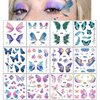 Konsait 12 Sheets Glitter Butterfly Temporary Tattoos for Women Girls Butterfly Face Tattoos for Women Eye Sticker Fairy Makeup Kids Tattoos Temporary For Girls Fairy Princess Party Favors
